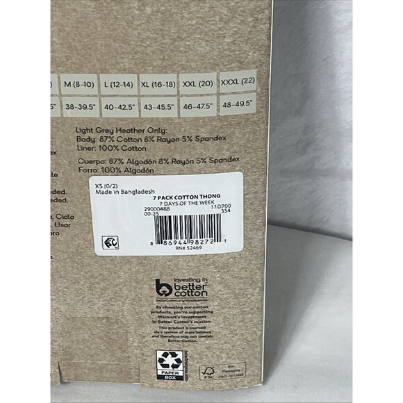 No Boundaries Mid-Rise Thong 7 Pair 7 Days of the Week Cotton Size XS 0-2 NEW - Picture 5 of 5